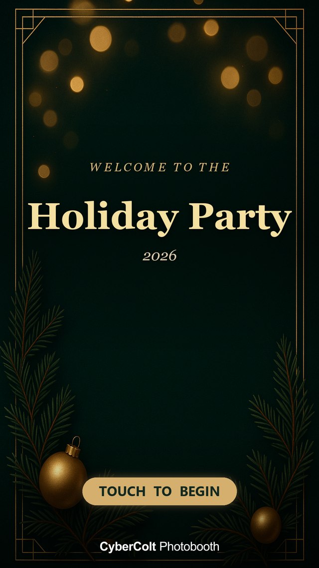 Corporate holiday party photo booth welcome screen example
