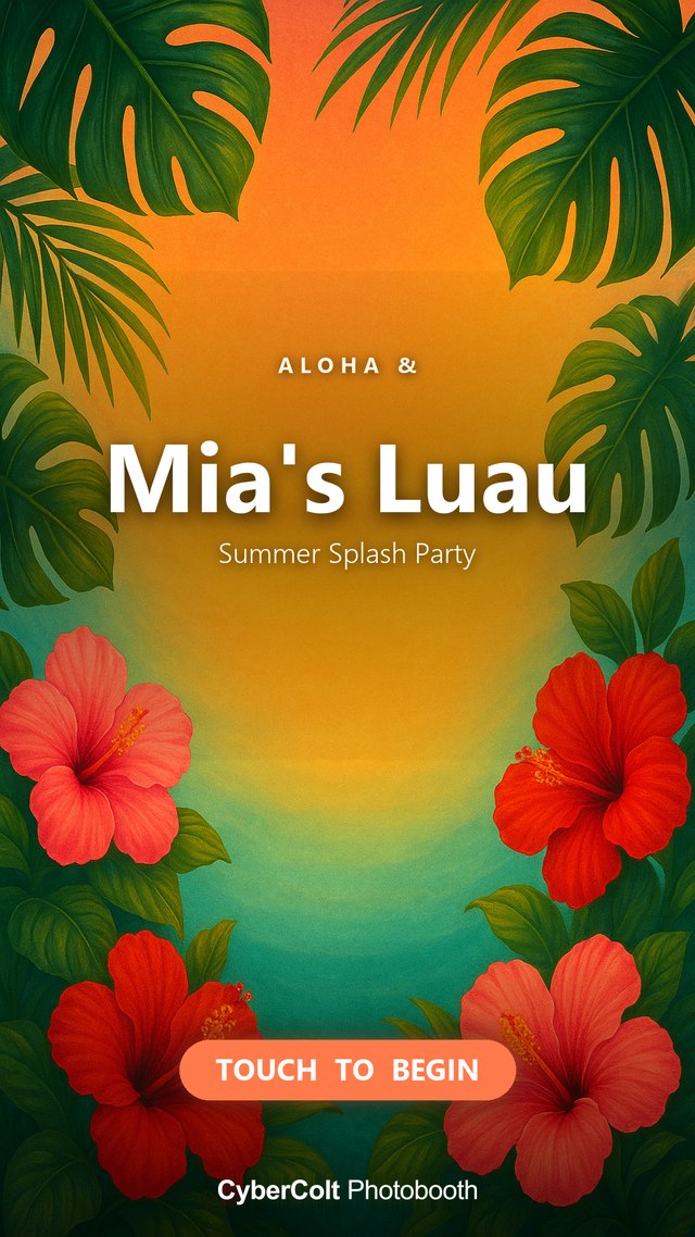 Tropical luau photo booth welcome screen example
